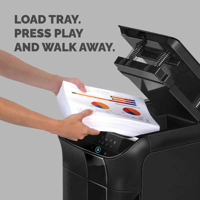 Dokumentų smulkintuvas Fellowes AutoMax 600M, mikro pjūvis, 23 cm, 60 dB, juodas