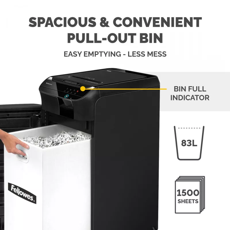 Dokumentų smulkintuvas Fellowes AutoMax 600M, mikro pjūvis, 23 cm, 60 dB, juodas
