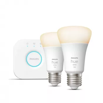 Philips Hue White pradinis rinkinys: 2 E27 protingos lemputės (1100 liumenų), protingas apšvietimo rinkinys, Bluetooth / Zigbee, balta, LED, E27, A60