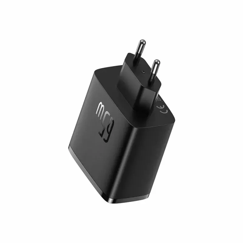 Greitasis įkroviklis Baseus Cube Pro 65W — 3 prievadai (2×USB-C, 1×USB-A), 110–240V, AC patalpų, universali suderinamumas, juoda, 0,154 kg