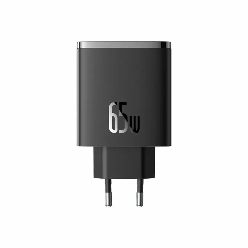 Greitasis įkroviklis Baseus Cube Pro 65W — 3 prievadai (2×USB-C, 1×USB-A), 110–240V, AC patalpų, universali suderinamumas, juoda, 0,154 kg