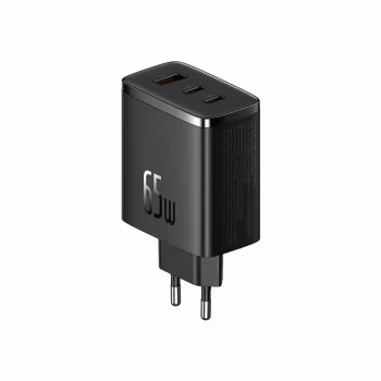 Greitasis įkroviklis Baseus Cube Pro 65W — 3 prievadai (2×USB-C, 1×USB-A), 110–240V, AC patalpų, universali suderinamumas, juoda, 0,154 kg