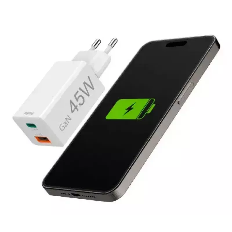 Hama 00201993 45 W greitasis sieninis įkroviklis su USB-C ir USB-A, balta