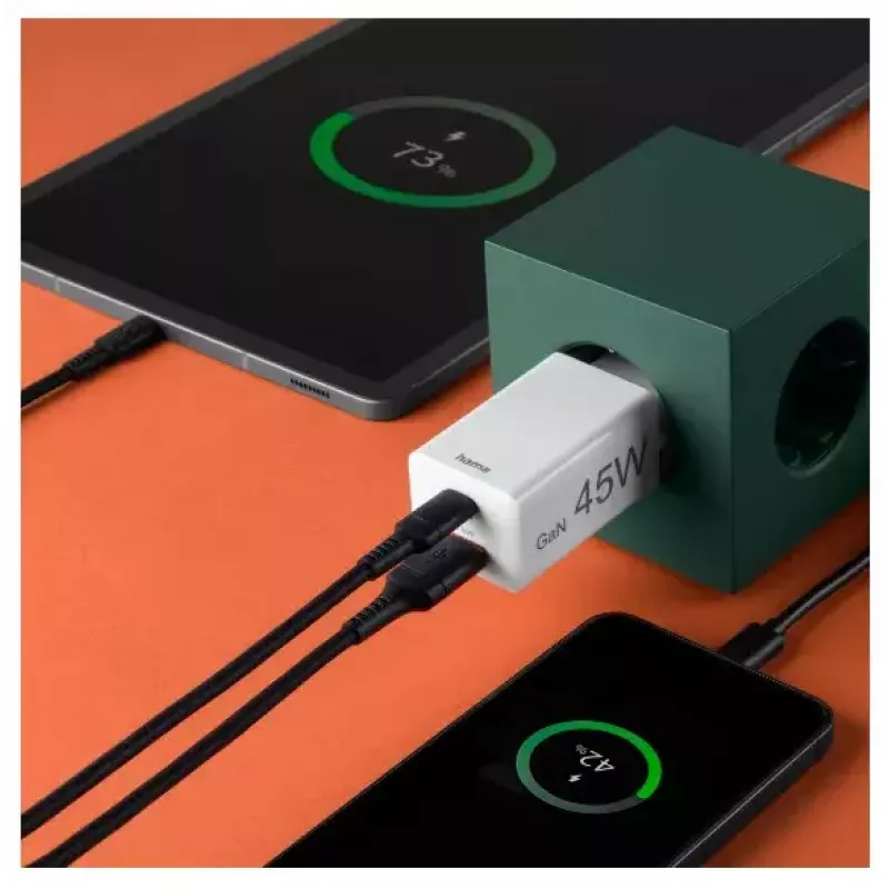 Hama 00201993 45 W greitasis sieninis įkroviklis su USB-C ir USB-A, balta