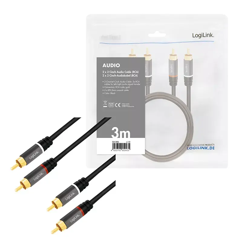 Audio kabelis LogiLink CA1206 3m 2xRCA juodas