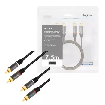 Garso kabelis LogiLink CA1208 7,5 m 2 x RCA juodas