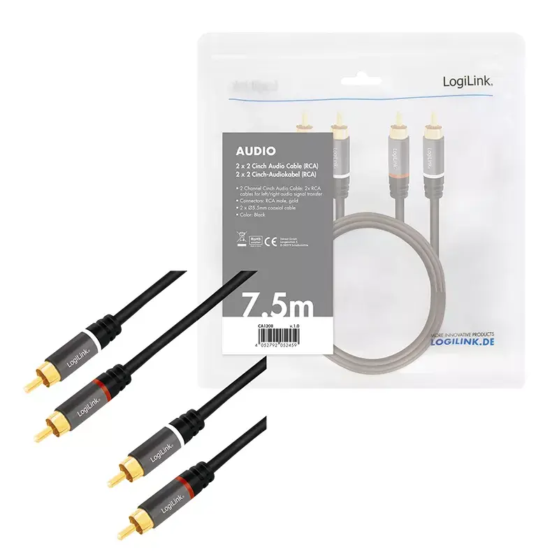 Garso kabelis LogiLink CA1208 7,5 m 2 x RCA juodas