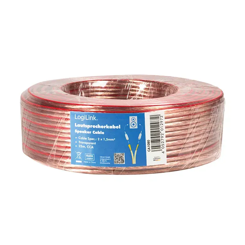Audio kabelis LogiLink CA1080 25m permatomas