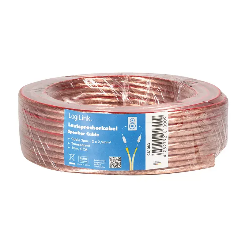 Audio kabelis LogiLink CA1083 10 m permatomas