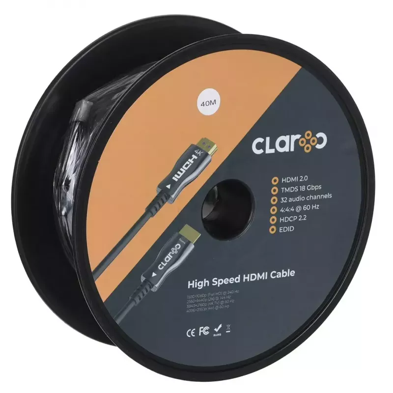HDMI šviesolaidinis kabelis claroc FEN-HDMI-20-40M, Active Optical Cable (AOC) HDMI 2.0, 4K, 40 m
