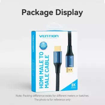 HDMI kabelis Vention 2.1 8K 2 m, pintas medvilninis apvalkalas, 48 Gbit/s, 120 Hz, HDMI A tipas kištukas–kištukas, mėlynas