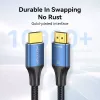 HDMI kabelis Vention 2.1 8K 2 m, pintas medvilninis apvalkalas, 48 Gbit/s, 120 Hz, HDMI A tipas kištukas–kištukas, mėlynas