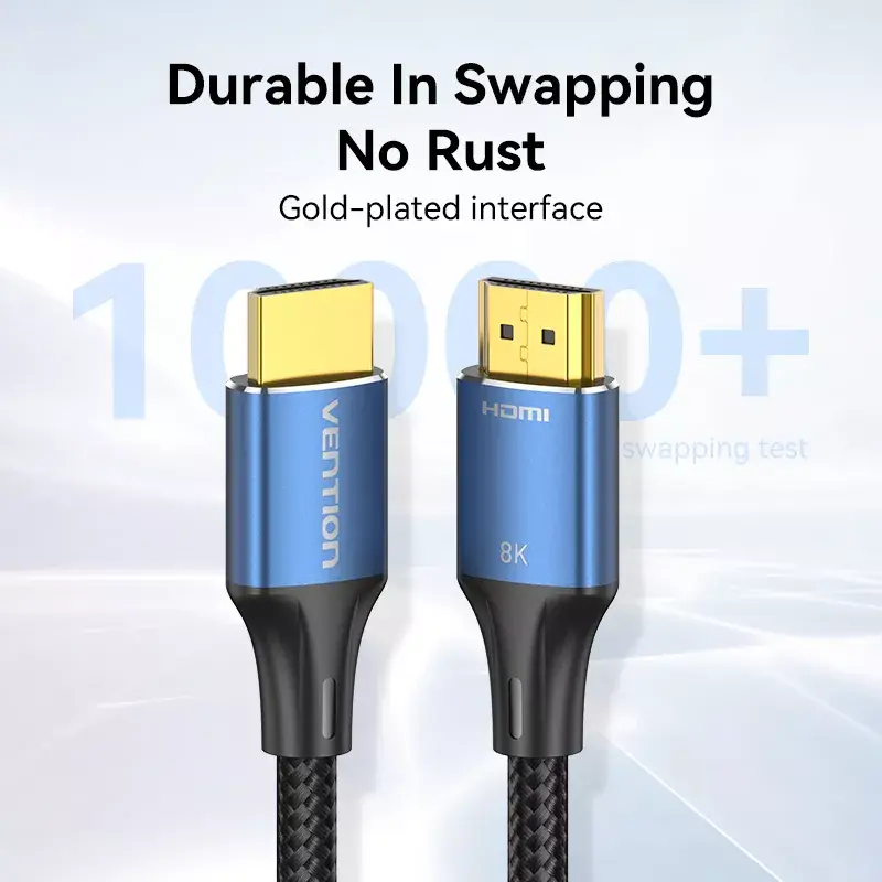 HDMI kabelis Vention 2.1 8K 2 m, pintas medvilninis apvalkalas, 48 Gbit/s, 120 Hz, HDMI A tipas kištukas–kištukas, mėlynas