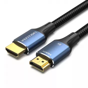 HDMI kabelis Vention 2.1 8K 2 m, pintas medvilninis apvalkalas, 48 Gbit/s, 120 Hz, HDMI A tipas kištukas–kištukas, mėlynas