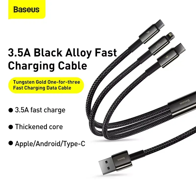 3-in-1 USB laidas Baseus Tungsten Gold CAMLTWJ-01