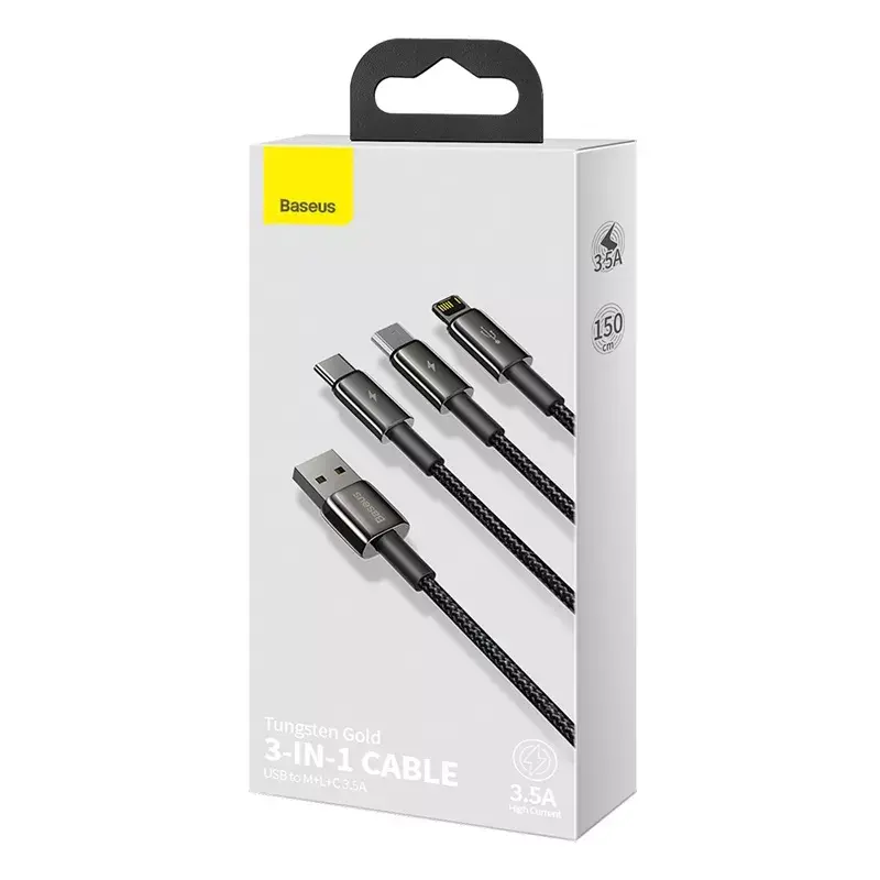 3-in-1 USB laidas Baseus Tungsten Gold CAMLTWJ-01