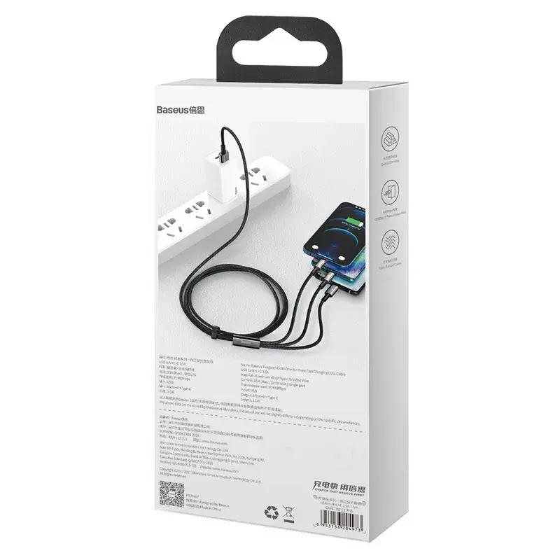 3-in-1 USB laidas Baseus Tungsten Gold CAMLTWJ-01