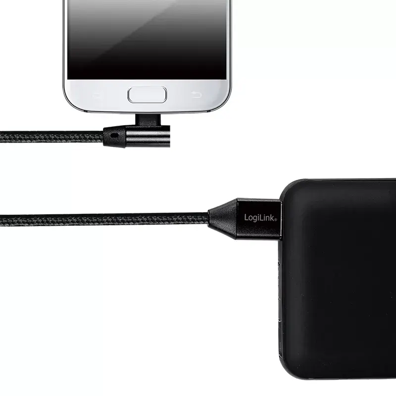 LogiLink CU0142 USB 2.0 kabelis, USB-A–Micro-USB B (kampinis 90°), pintas, 1 m, juodos spalvos