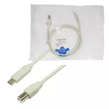 USB kabelis LogiLink CU0160 USB 2.0 1 m USB C – USB B baltas