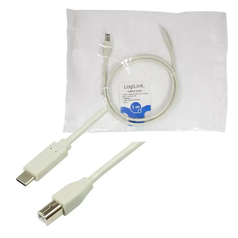 USB kabelis LogiLink CU0160 USB 2.0 1 m USB C – USB B baltas