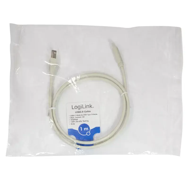 USB kabelis LogiLink CU0160 USB 2.0 1 m USB C – USB B baltas