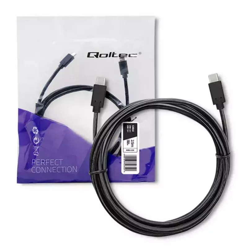 USB laidas Qoltec 52352 2,5 m USB 3.2 Gen 1 USB-C juodas
