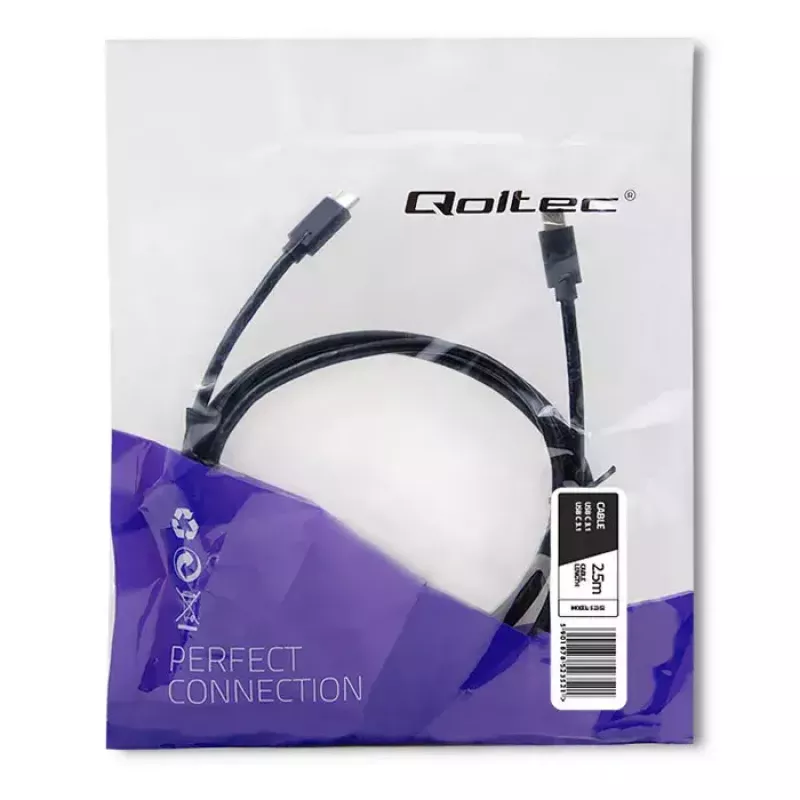 USB laidas Qoltec 52352 2,5 m USB 3.2 Gen 1 USB-C juodas