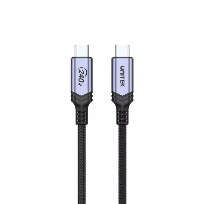 Unitek C14110GY-2M USB-C–USB-C krovimo kabelis, PD 240 W (48 V/5 A), 2 m, juodai pilkos spalvos