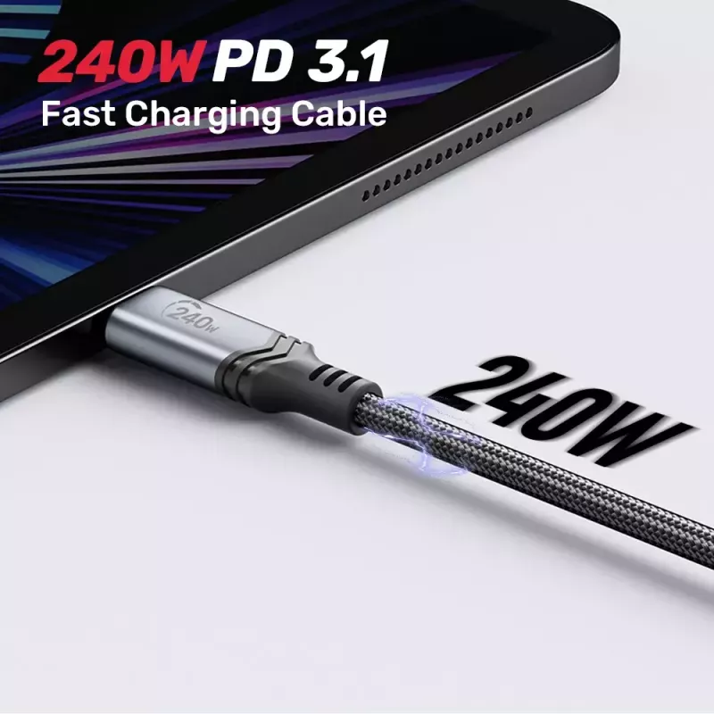 Unitek C14110GY-2M USB-C–USB-C krovimo kabelis, PD 240 W (48 V/5 A), 2 m, juodai pilkos spalvos