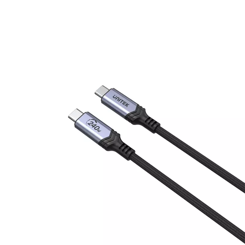 Unitek C14110GY-2M USB-C–USB-C krovimo kabelis, PD 240 W (48 V/5 A), 2 m, juodai pilkos spalvos
