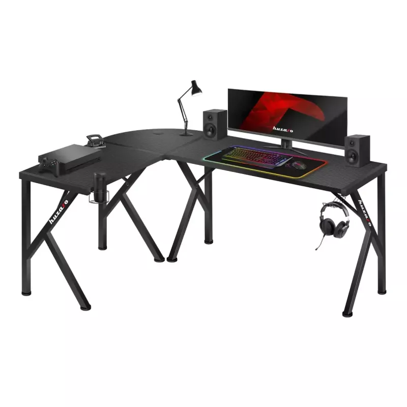 Kampinis žaidimų stalas Huzaro Hero 6.3 Black L-forma anglies pluošto danga 1540×1170×740 mm