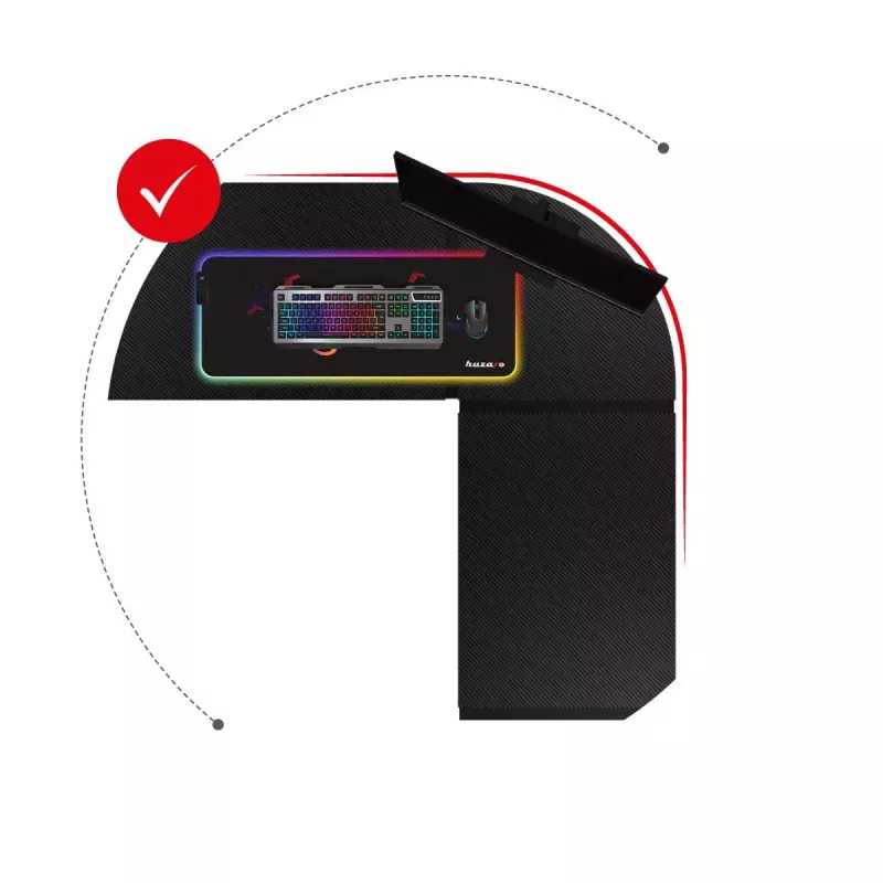 Kampinis žaidimų stalas Huzaro Hero 6.3 Black L-forma anglies pluošto danga 1540×1170×740 mm