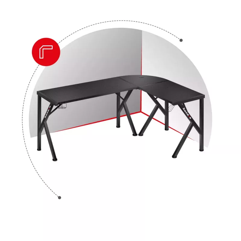 Kampinis žaidimų stalas Huzaro Hero 6.3 Black L-forma anglies pluošto danga 1540×1170×740 mm