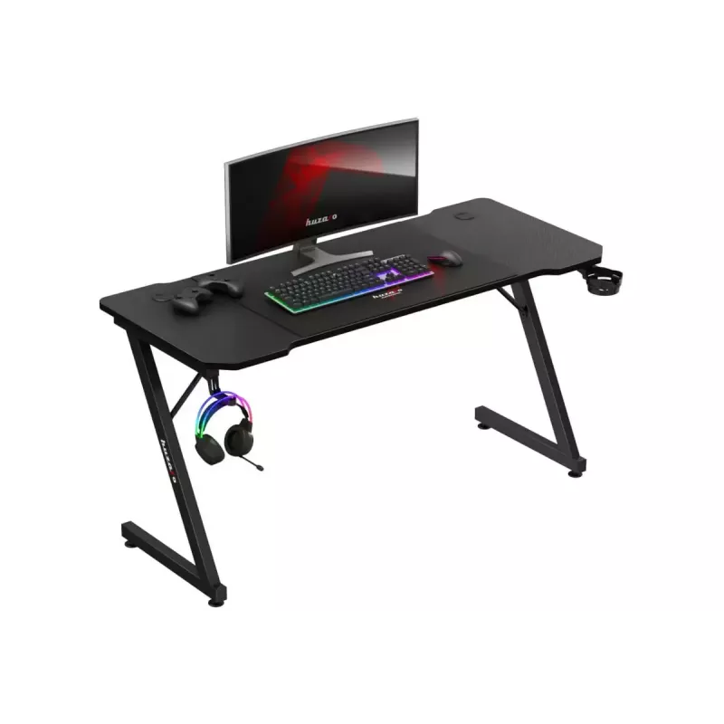 Ergonominis žaidimų stalas huzaro Hero 3.3 Black – tiesus stačiakampis 1400x600 mm, 740 mm aukštis, 15 mm stalviršis