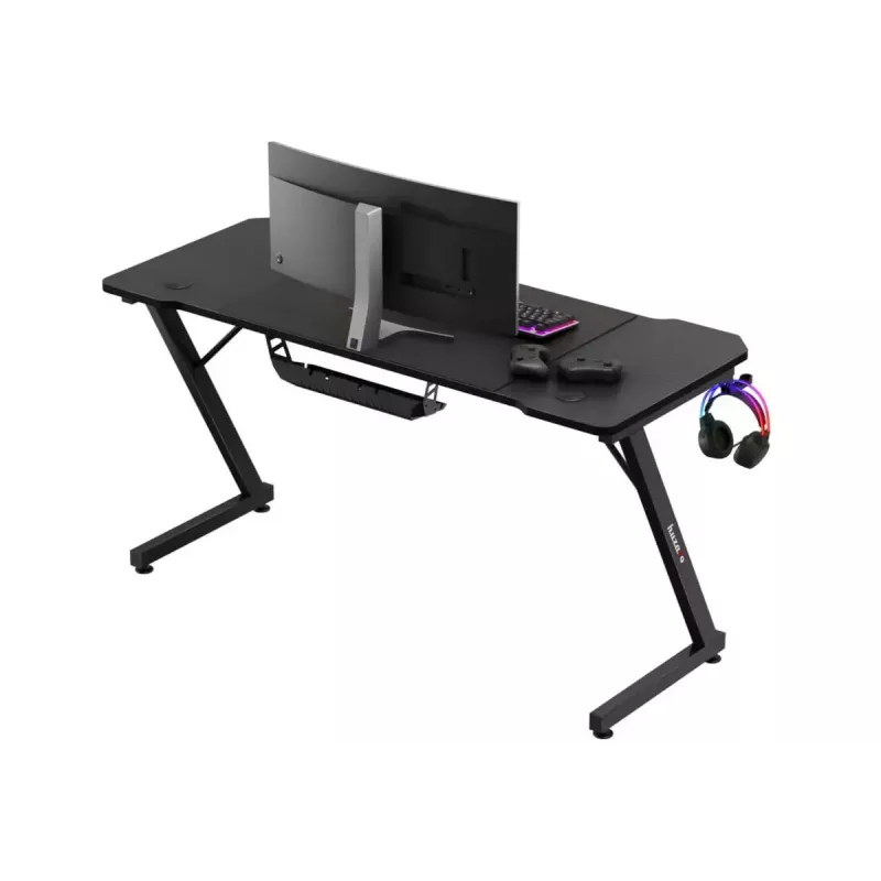 Ergonominis žaidimų stalas huzaro Hero 3.3 Black – tiesus stačiakampis 1400x600 mm, 740 mm aukštis, 15 mm stalviršis