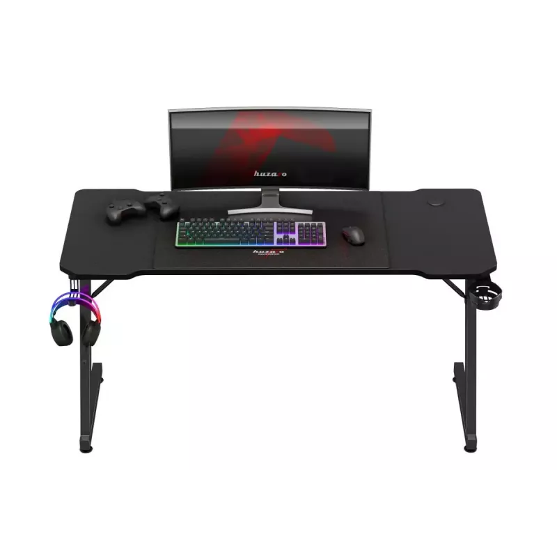 Ergonominis žaidimų stalas huzaro Hero 3.3 Black – tiesus stačiakampis 1400x600 mm, 740 mm aukštis, 15 mm stalviršis