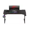 Gaming stalas huzaro Hero 3.3 RGB – juodas tiesus stalviršis 1400×600 mm, LED apšvietimas, puodelio laikiklis, ausinių kabliukas