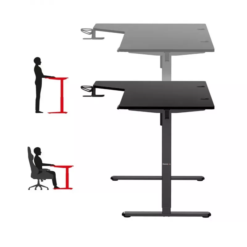 Gaminimo stalas huzaro Hero 9.1 Juodas – L formos MDF stalviršis, USB-C įkrovimas, LED valdymas, reguliuojamas aukštis 72–118 cm