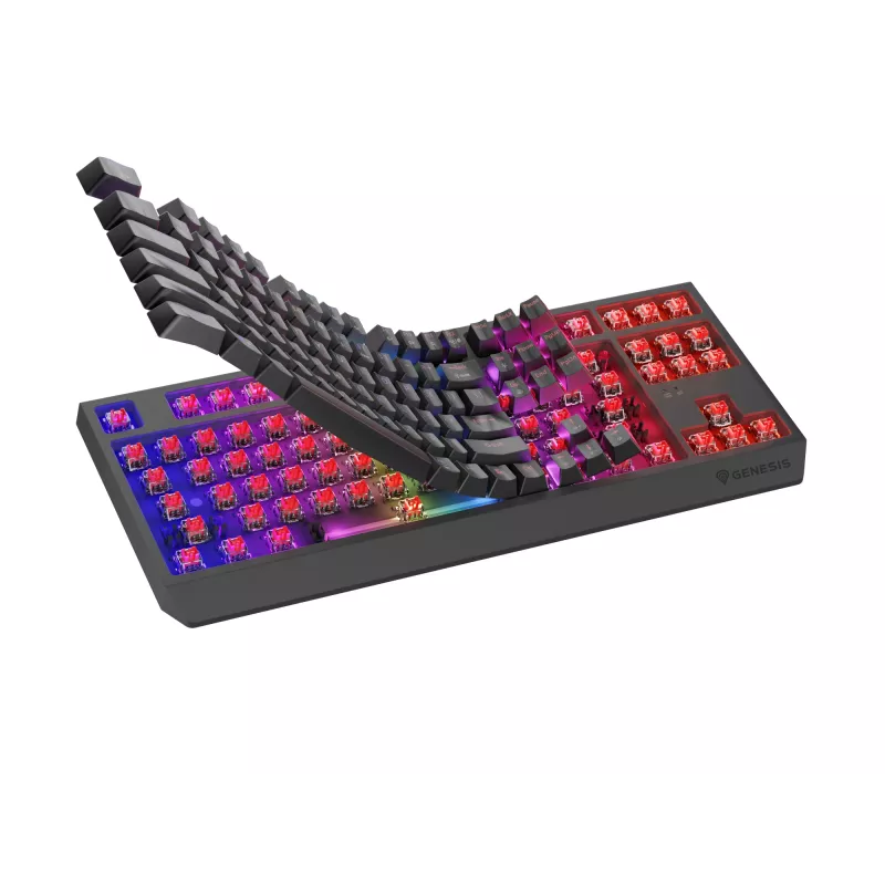 Mechaninė žaidimų klaviatūra GENESIS Thor 230 TKL — USB, RF belaidis, Bluetooth, 87 klavišų QWERTY, Pilka