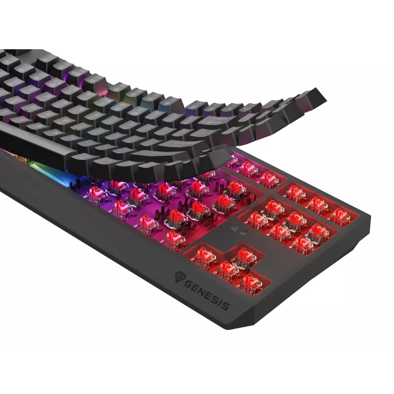 Mechaninė žaidimų klaviatūra GENESIS Thor 230 TKL — USB, RF belaidis, Bluetooth, 87 klavišų QWERTY, Pilka