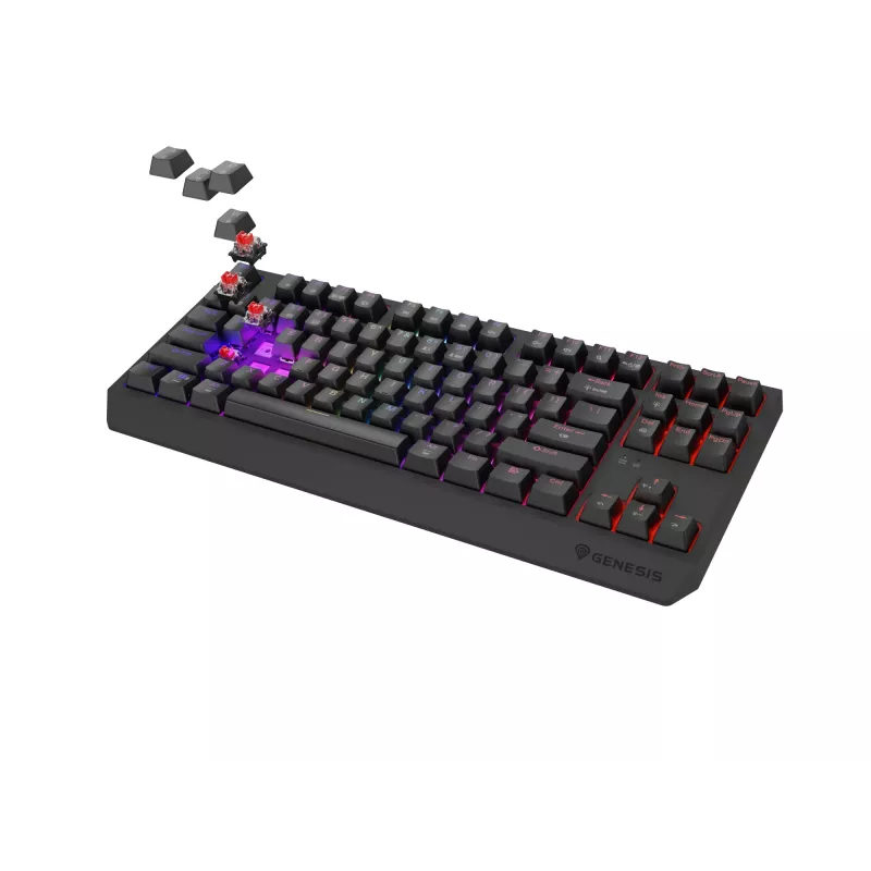 Mechaninė žaidimų klaviatūra GENESIS Thor 230 TKL — USB, RF belaidis, Bluetooth, 87 klavišų QWERTY, Pilka