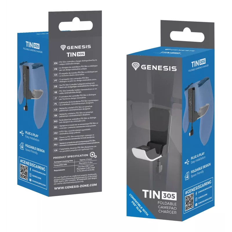 Įkrovimo sistema GENESIS Tin 305 PlayStation 5 Slim laidinė juoda balta