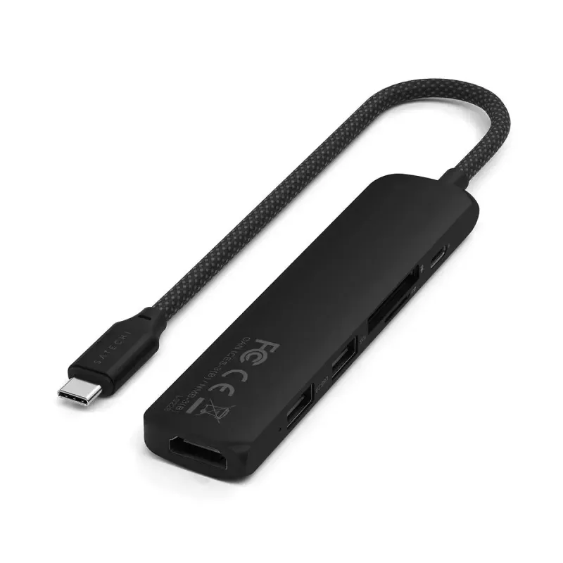 Satechi ST-P6SK daugiafunkcis plonas USB-C šakotuvas 6 viename: USB-C, 2x USB-A, 4K HDMI, micro/SD kortelių skaitytuvas