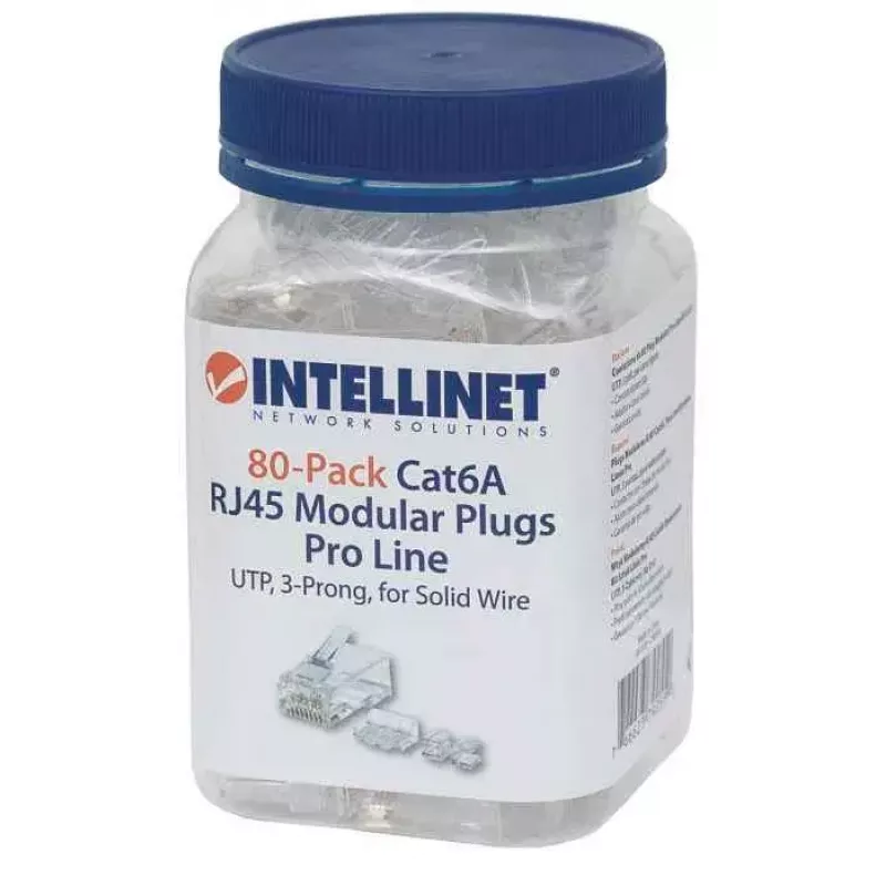 Intellinet Pro Line RJ45 moduliniai kištukai, Cat6A, UTP, 3 kontaktų, kietai vielai, 50 µ auksuoti kontaktai, 80 vnt.