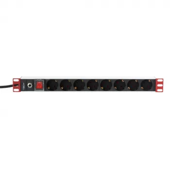 Techly 19 colių stovo maitinimo juosta 8 lizdai Schuko kištukas, juoda, 1.05 kg