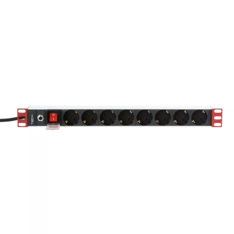 Techly 19 colių stovo maitinimo juosta 8 lizdai Schuko kištukas, juoda, 1.05 kg