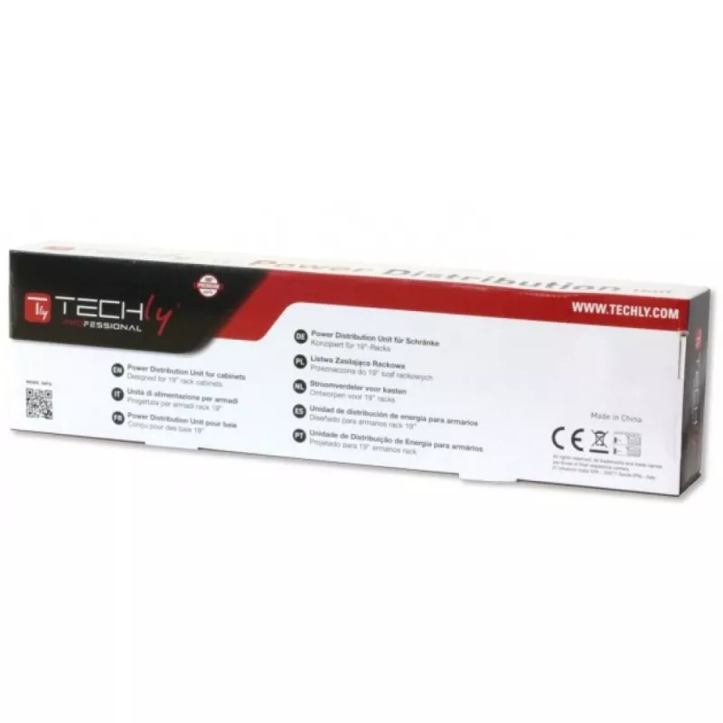 Techly 8 lizdų PDU 19 colių 1 HE C14 2 m juoda/raudona