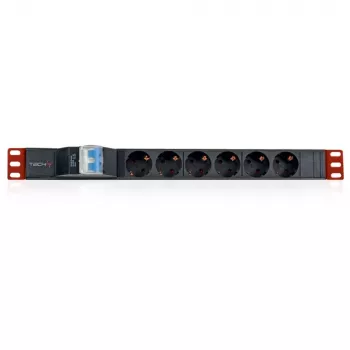 Techly I-CASE STRIP-61UD maitinimo paskirstymo blokas (PDU) 6 kištukiniai lizdai 1U Juodas, Raudonas