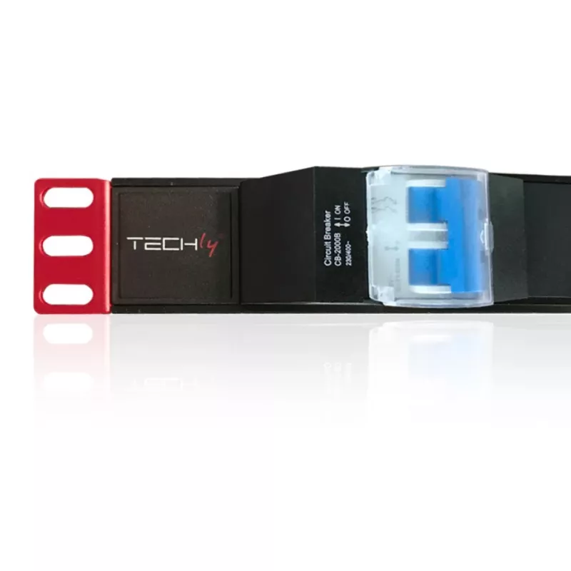 Techly I-CASE STRIP-61UD maitinimo paskirstymo blokas (PDU) 6 kištukiniai lizdai 1U Juodas, Raudonas