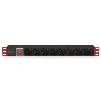 Techly I-CASE STRIP-18C20 maitinimo paskirstymo įrenginys (PDU) 8 AC lizdai 1U juoda, raudona